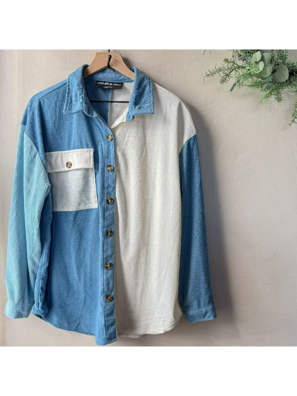 Jolie & Joy Color Block Corduroy Button Down Shirt